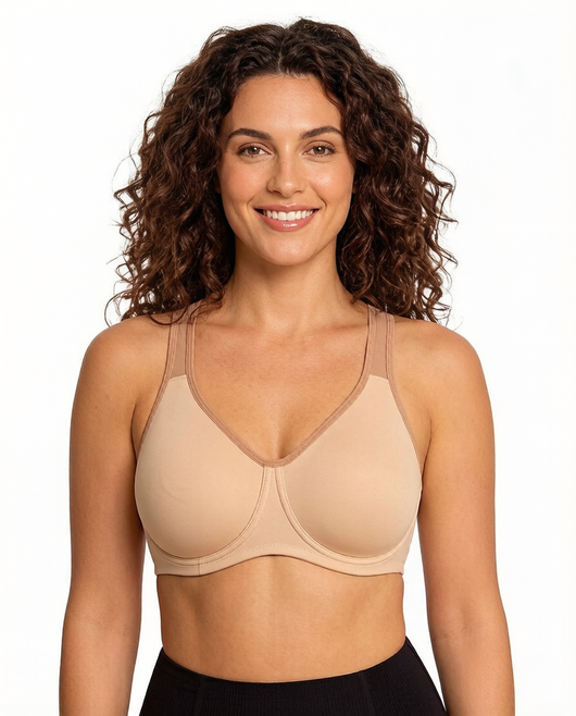 Full Coverage Sports Bra Non Padded Unlined Soft Support Wide Strap Underwire Bra