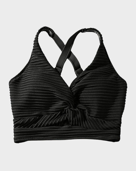 Textured Knot-Front High-Waisted Bikini Set