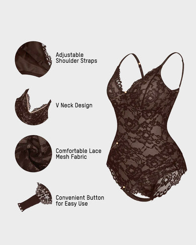 Deep V Sexy Lace Sculpting Thong Bodysuit