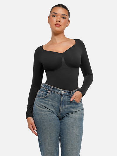 Womenswear Seamless Sculpt Long Sleeve Thong Bodysuit for Tummy Control