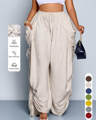 Women's Casual Loose-Fit Wide Leg Pants, All-Season Woven Fabric, Daily Commute