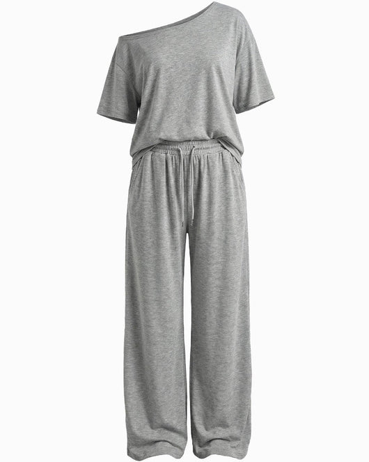 Women's Off-Shoulder Tee Wide-Leg Pants 2P Set