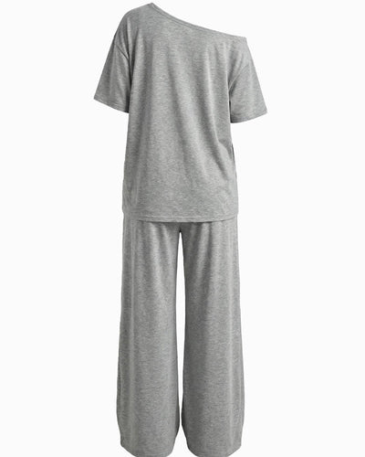 Women's Off-Shoulder Tee Wide-Leg Pants 2P Set