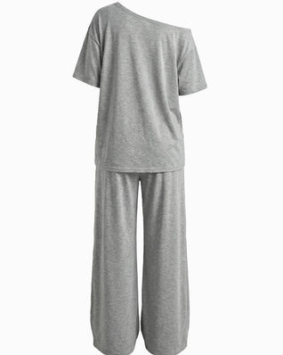 Women's Off-Shoulder Tee Wide-Leg Pants 2P Set