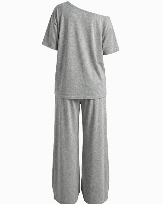 Women's Off-Shoulder Tee Wide-Leg Pants 2P Set