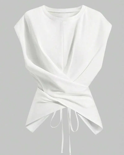 Women's Knit Round Neck Drop Shoulder Cross Back Top