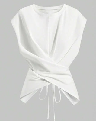 Women's Knit Round Neck Drop Shoulder Cross Back Top