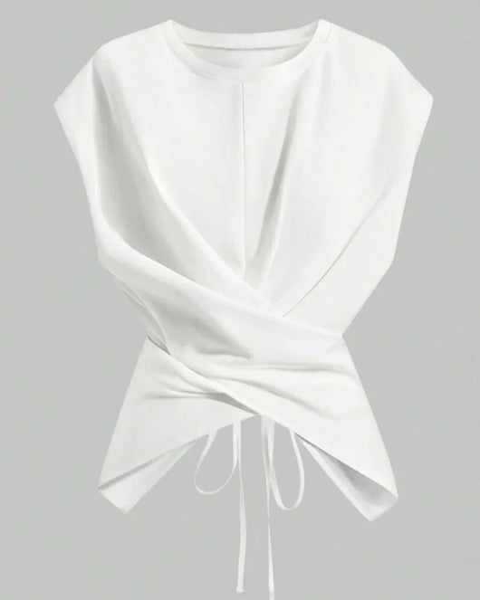 Women's Knit Round Neck Drop Shoulder Cross Back Top
