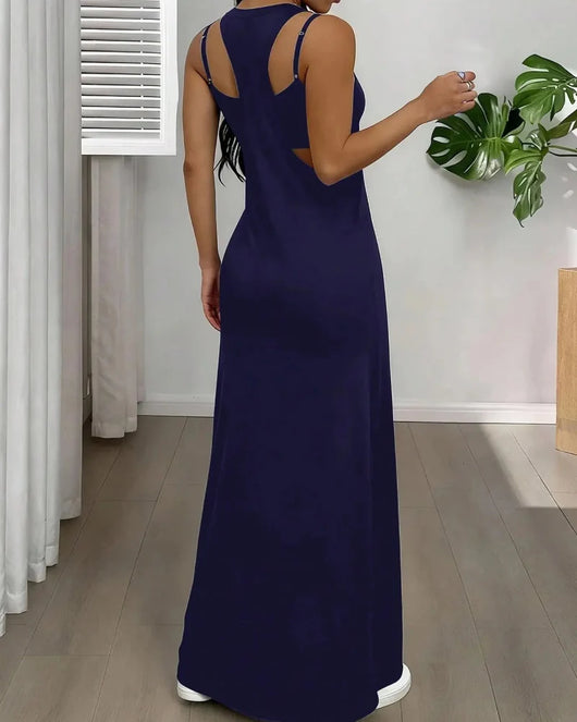 Women’s 2 Piece Tank & Cutout Maxi Dress Set Soft Stretch Double Strap