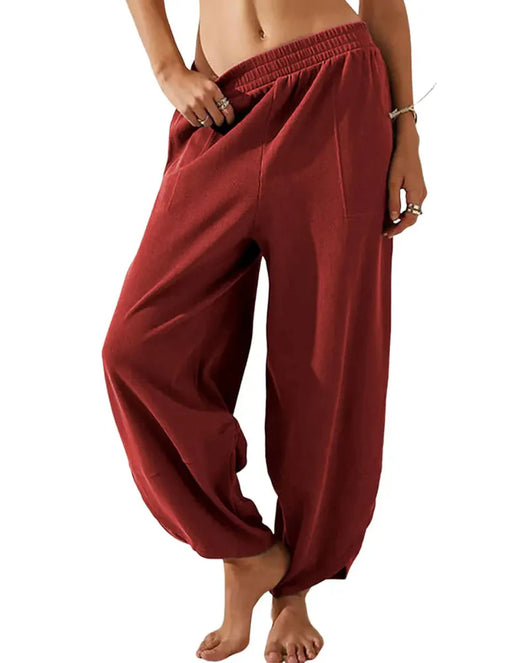 Women’s Baggy Wide-Leg Elastic Waist Pants with Pockets