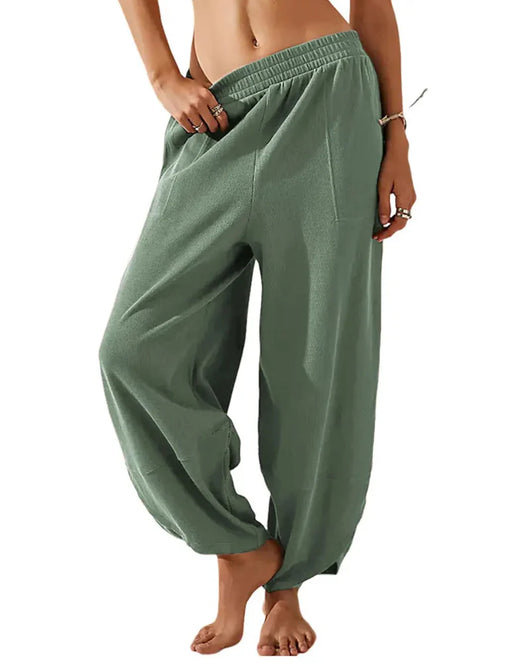 Women’s Baggy Wide-Leg Elastic Waist Pants with Pockets