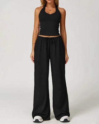 Women’s 2-Piece Lounge Set, V-Neck Top & Wide Leg Pants