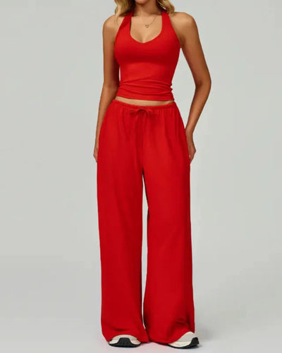Women’s 2-Piece Lounge Set, V-Neck Top & Wide Leg Pants