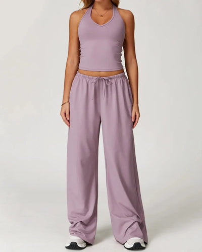 Women’s 2-Piece Lounge Set, V-Neck Top & Wide Leg Pants