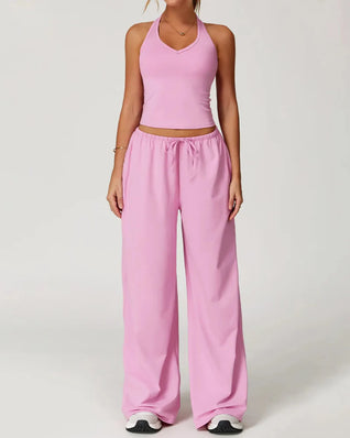 Women’s 2-Piece Lounge Set, V-Neck Top & Wide Leg Pants