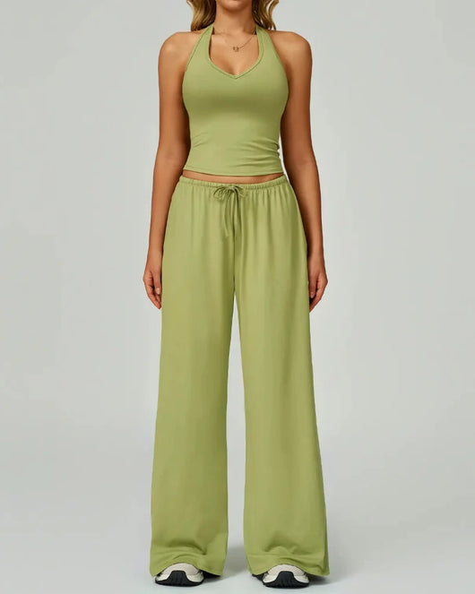 Women’s 2-Piece Lounge Set, V-Neck Top & Wide Leg Pants