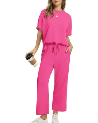 Women’s 2-Piece Set – Oversized Tee & Wide-Leg Pants, Casual Summer Wear