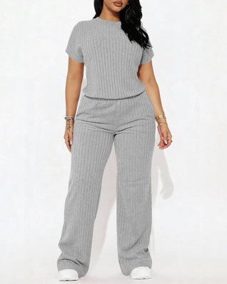 Women’s Ribbed Set – Top & Wide-Leg Pants, Casual Wear