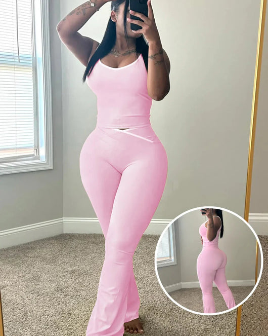 Women’s Colorblock Tank & Pants Set – Sleeveless Gym & Yoga Outfit