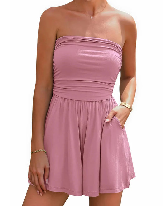 Boho Strapless Romper – Ruffle Shorts Jumpsuit, Summer Beach Wear