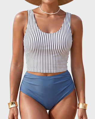 Tummy Control Cutout Back Tankini Set
