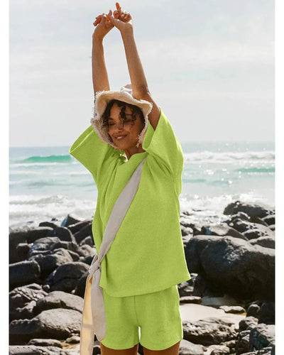 Women’s 2-Piece Lounge Set, Sleeve Top & Shorts