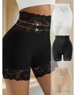 High-Waist Shapewear Shorts, Lace Tummy Control