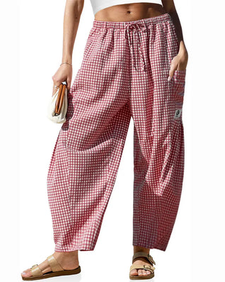 Women’s Loose Plaid Wide Leg Pants with Pockets
