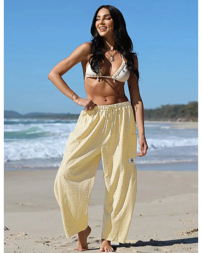 Women’s Loose Plaid Wide Leg Pants with Pockets