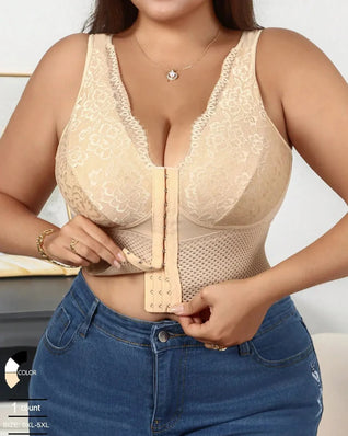 Plus-Size Shaping Bra – Front Closure, Posture & Tummy Control