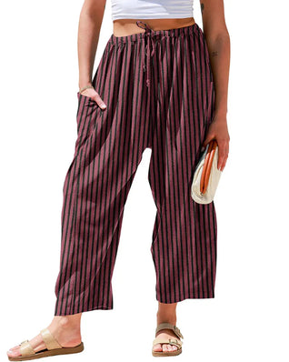 Linen Wide Leg Pants – Loose Fit, Printed, Pockets