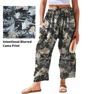 Linen Wide Leg Pants – Loose Fit, Printed, Pockets