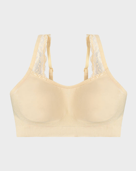 Wireless Seamless Bra with Lace Straps and Invisible Fit