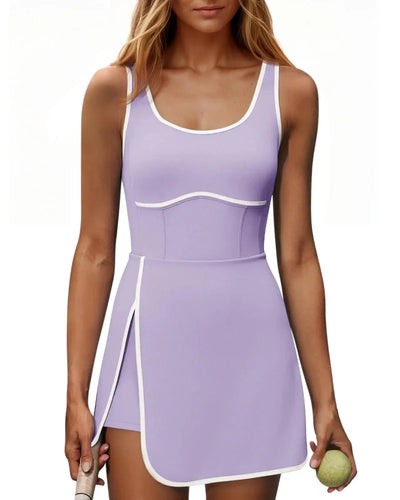Women's Athletic Tennis Dress with Built-In Shorts & Pockets