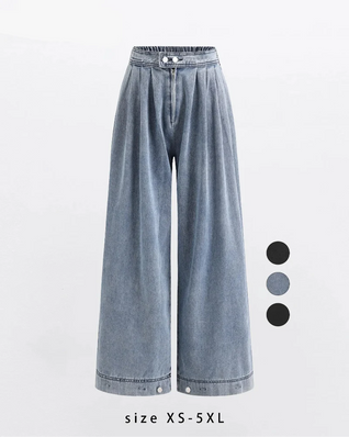 Women's High Waist Baggy Wide Leg Jeans with Adjustable Ankles