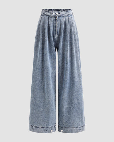 Women's High Waist Baggy Wide Leg Jeans with Adjustable Ankles