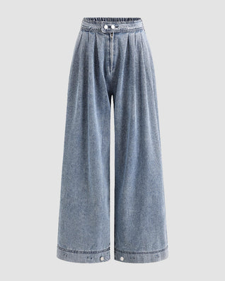 Women's High Waist Baggy Wide Leg Jeans with Adjustable Ankles