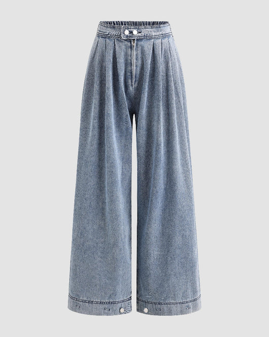 Women's High Waist Baggy Wide Leg Jeans with Adjustable Ankles