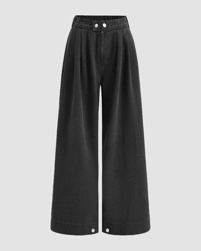 Women's High Waist Baggy Wide Leg Jeans with Adjustable Ankles