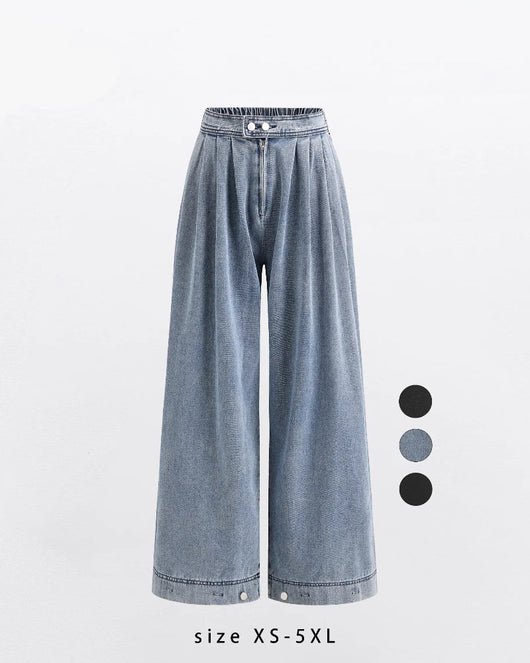 Women's High Waist Baggy Wide Leg Jeans with Adjustable Ankles