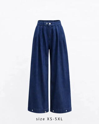 Women's High Waist Baggy Wide Leg Jeans with Adjustable Ankles