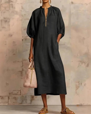 Women’s Boho Puff Sleeve Linen Sundress