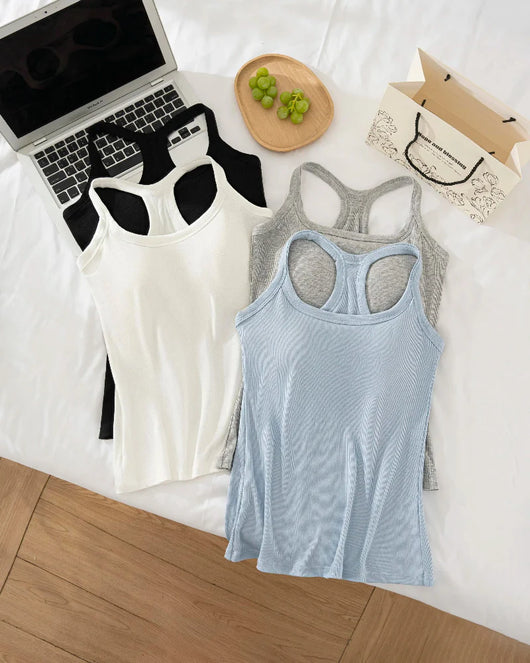 Women’s Ribbed Bra Tank | Racerback Cami, Removable Pads