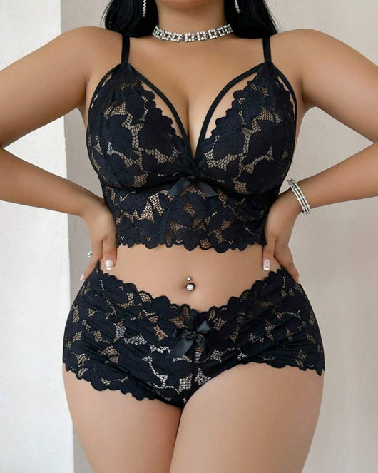 Seduluxe Plus Size Lace Lingerie Set  2-Piece Sexy Sleepwear