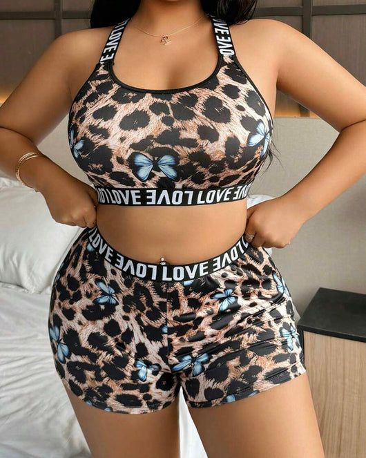 Plus Size Printed Bra & Brief Set, Wireless Comfort with Natural Lift