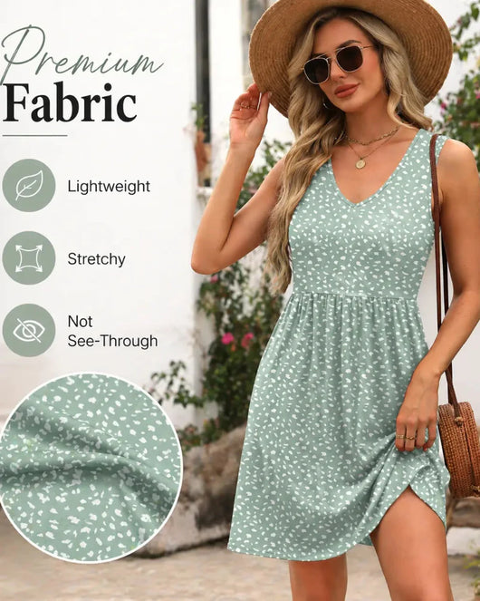 Summer V-Neck Tank Sundress with Pockets — Casual Beach Dress