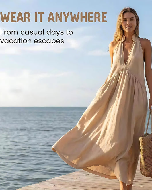 Halter Maxi Dress — Casual Loose Fit with Pockets