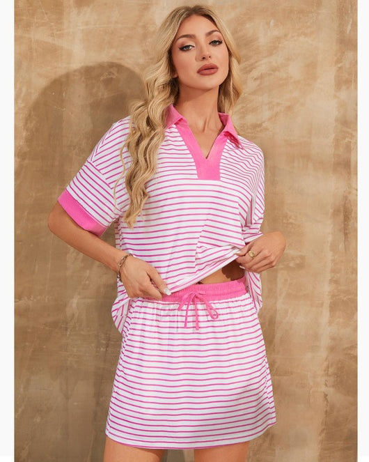 2-Piece V-Neck Polo Skort with Built-in Shorts