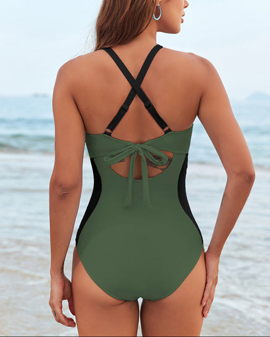 Full Coverage Retro Color Block Swimwear