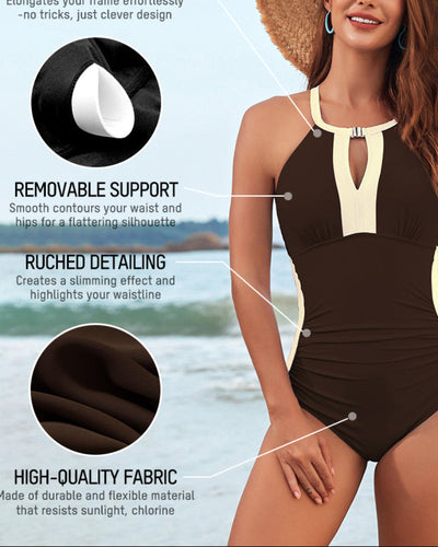 Full Coverage Retro Color Block Swimwear